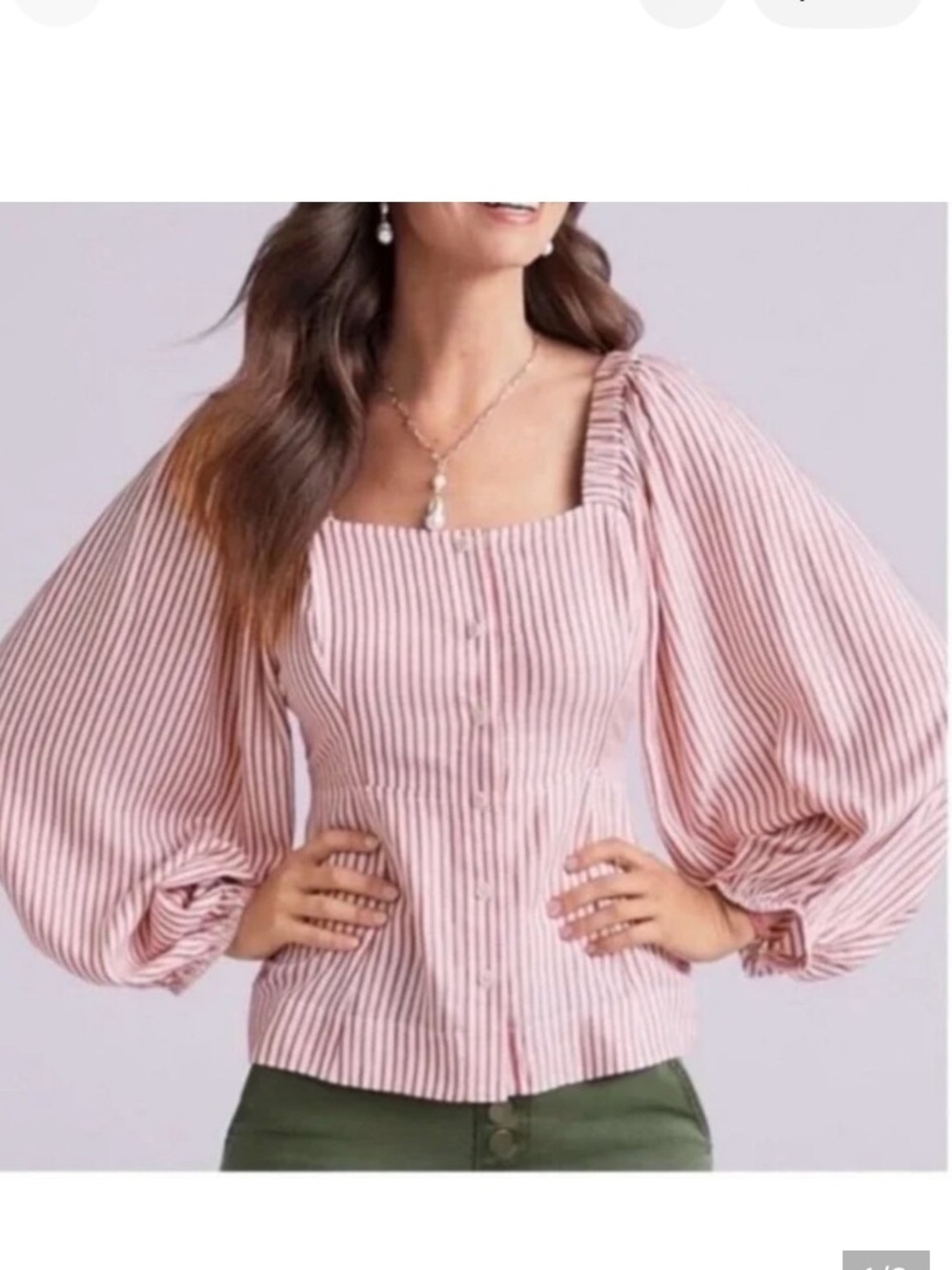 Cabi XL Blouse Red Stripe Carnival Milkmaid Button Puff Sleeve Festival Coquette